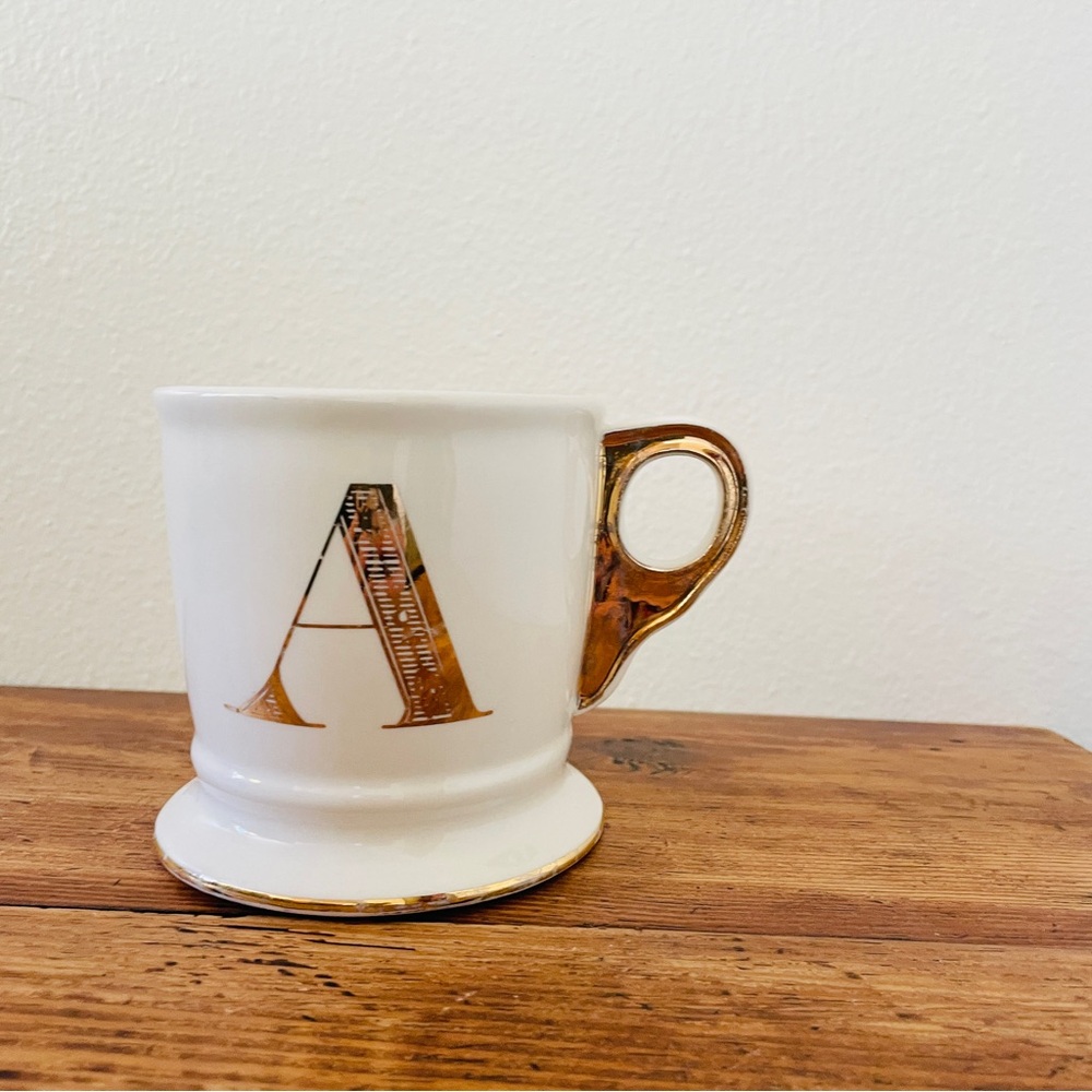 Anthropologie “A” Gold & White Monogram Mug